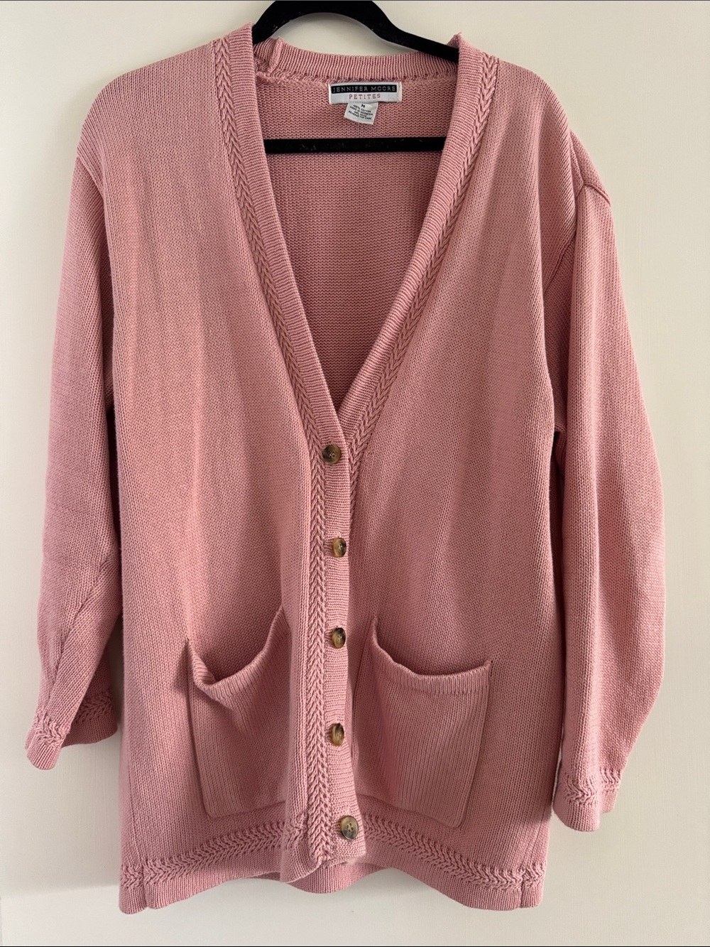 Vintage Jennifer Moore Petite Pink V-Neck Button Cardigan Sweater